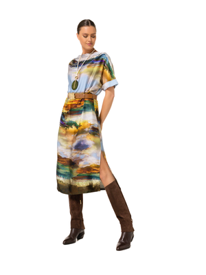 Multicolor jurk in satijn look met riem Caroline Biss