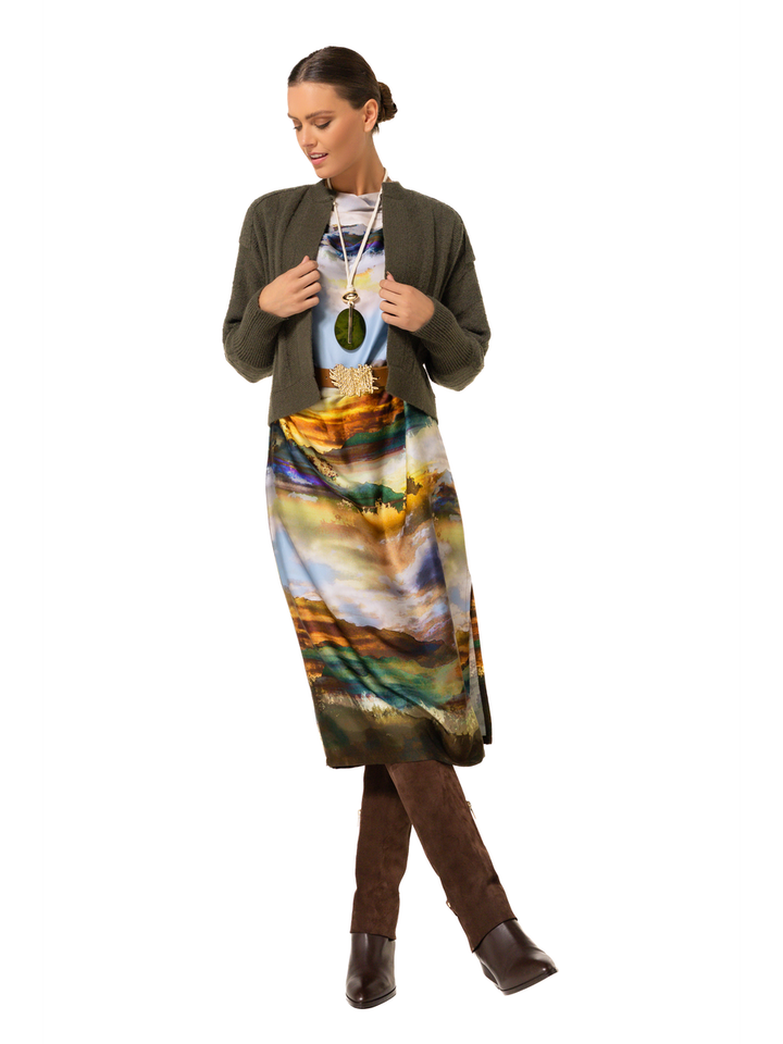Multicolor jurk in satijn look met riem Caroline Biss 