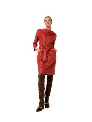Bordeaux kleed in lederlook Caroline Biss