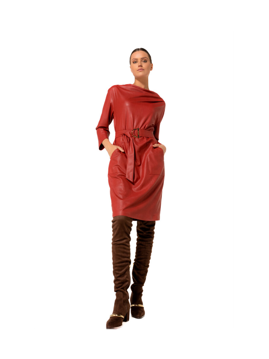 Bordeaux kleed in lederlook Caroline Biss