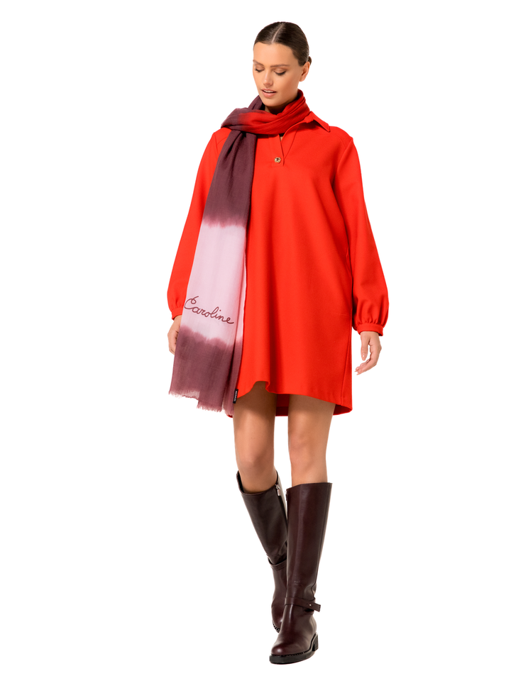 Rode jurk met gouden knoop Caroline Biss