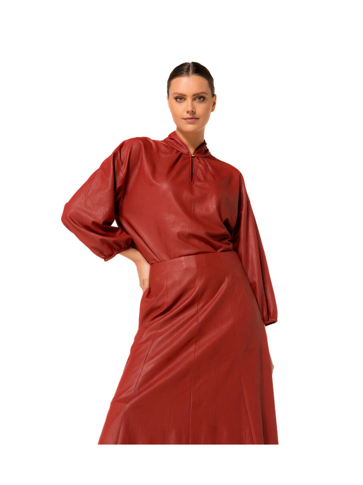 Bordeaux lederlook blouse Caroline Biss