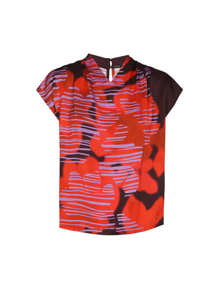 Rood met bordeaux mouwloze bloes met print Caroline Biss