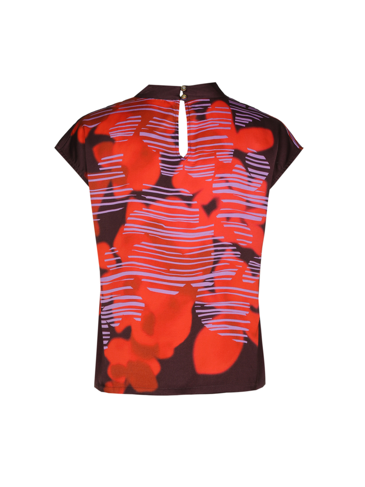 Rood met bordeaux mouwloze bloes met print Caroline Biss