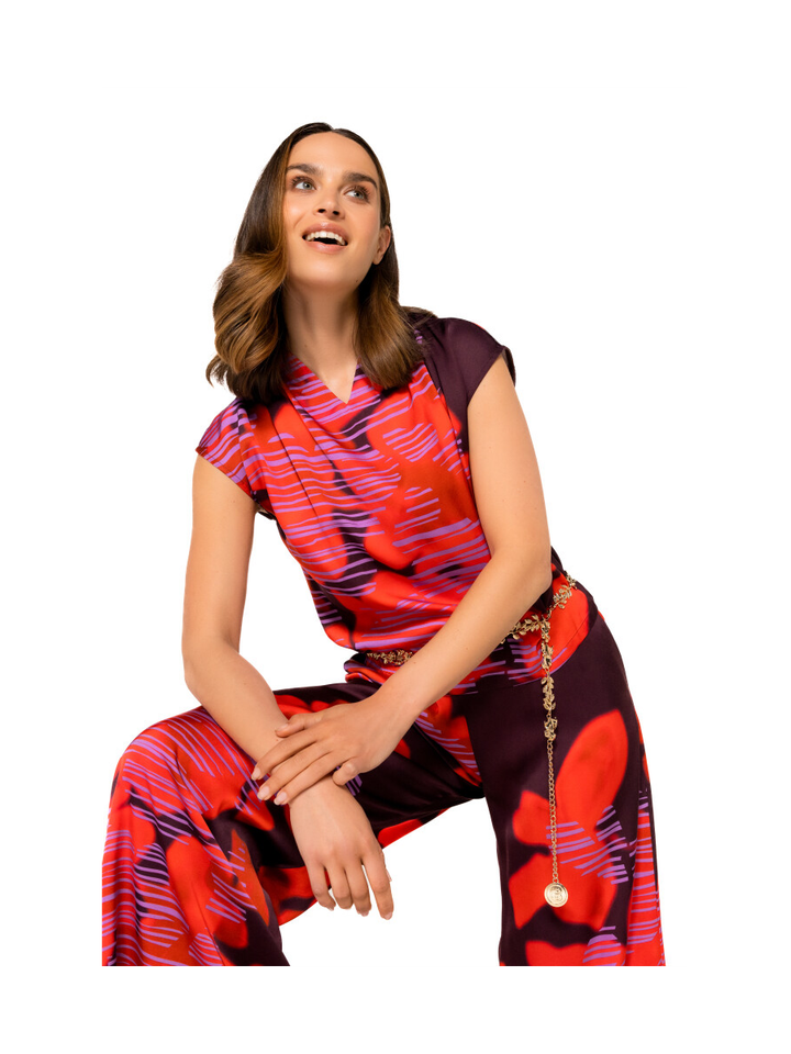 Rood met bordeaux mouwloze bloes met print Caroline Biss