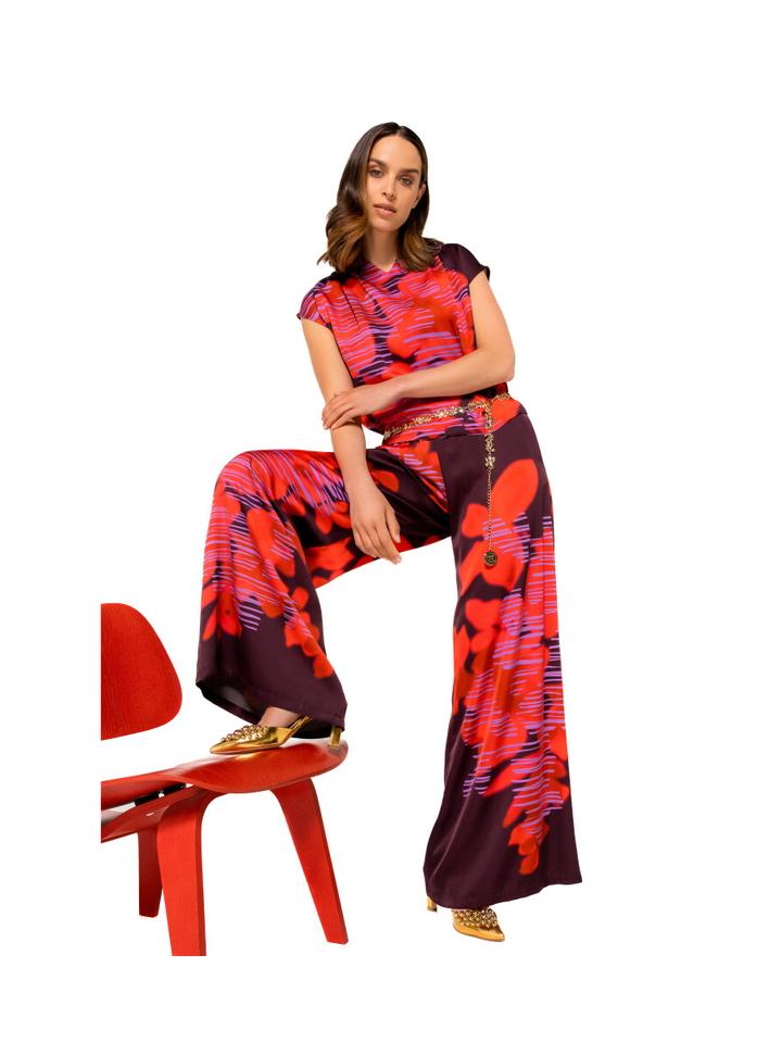 Rood met bordeaux mouwloze bloes met print Caroline Biss