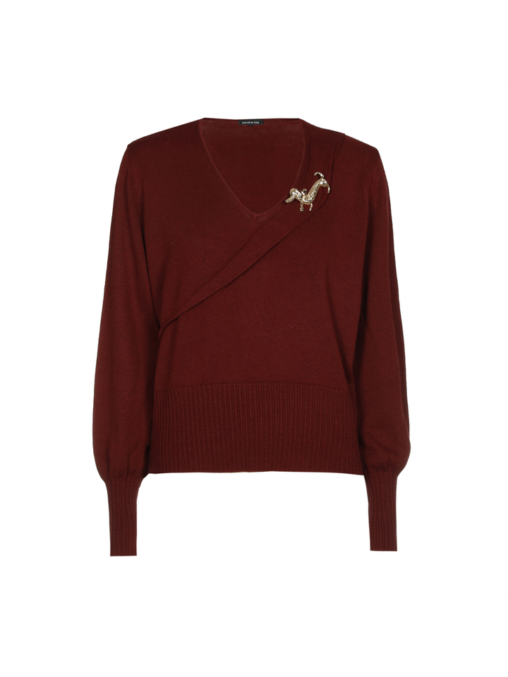 Bordeaux trui met broche Caroline Biss 