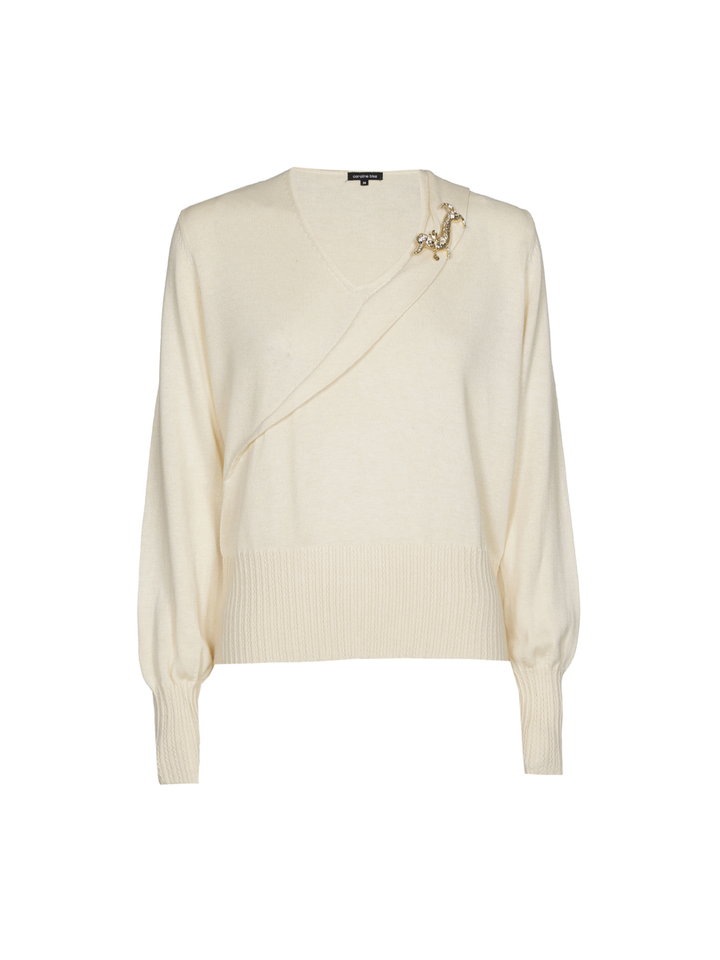 Beige trui met broche Caroline Biss 