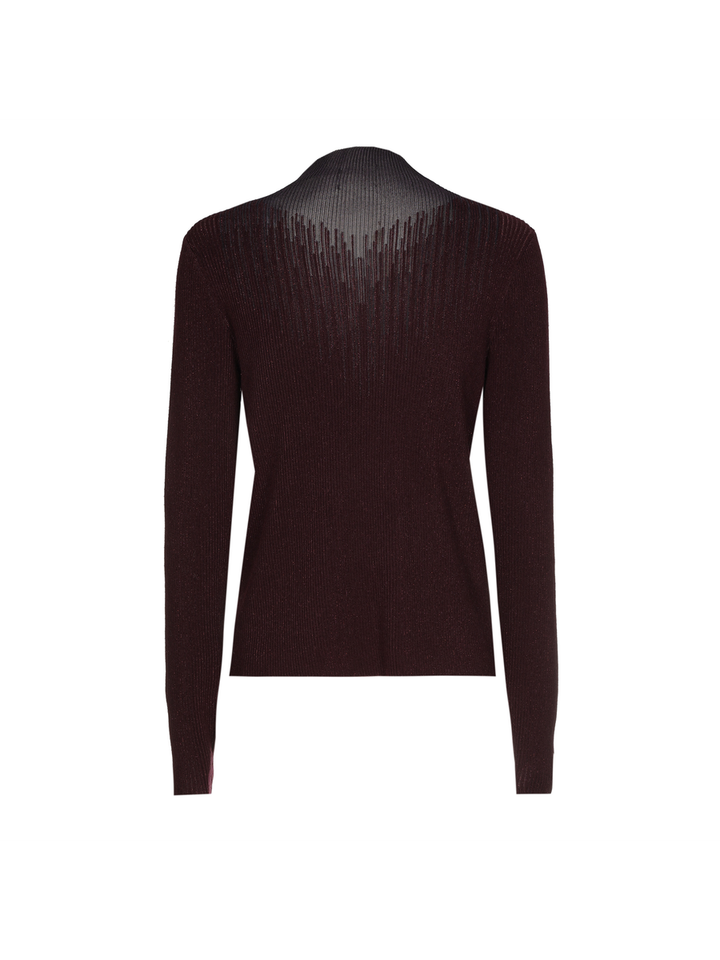 Bordeaux trui met fijne glitter en doorzichtig stuk aan de hals Caroline Biss