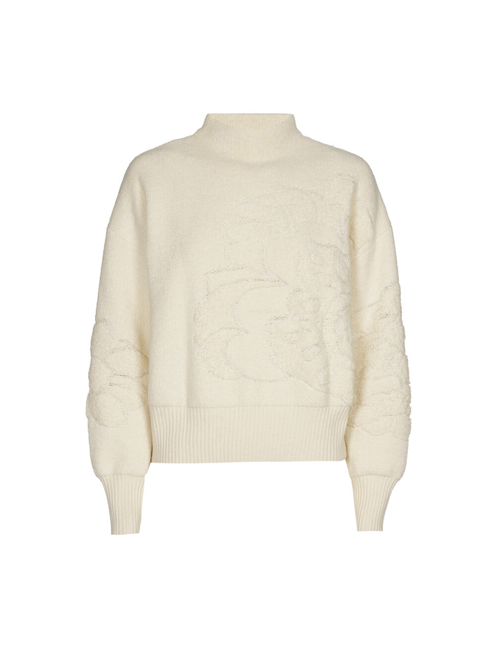 Ecru trui met ronde hals en bloemen Caroline Biss