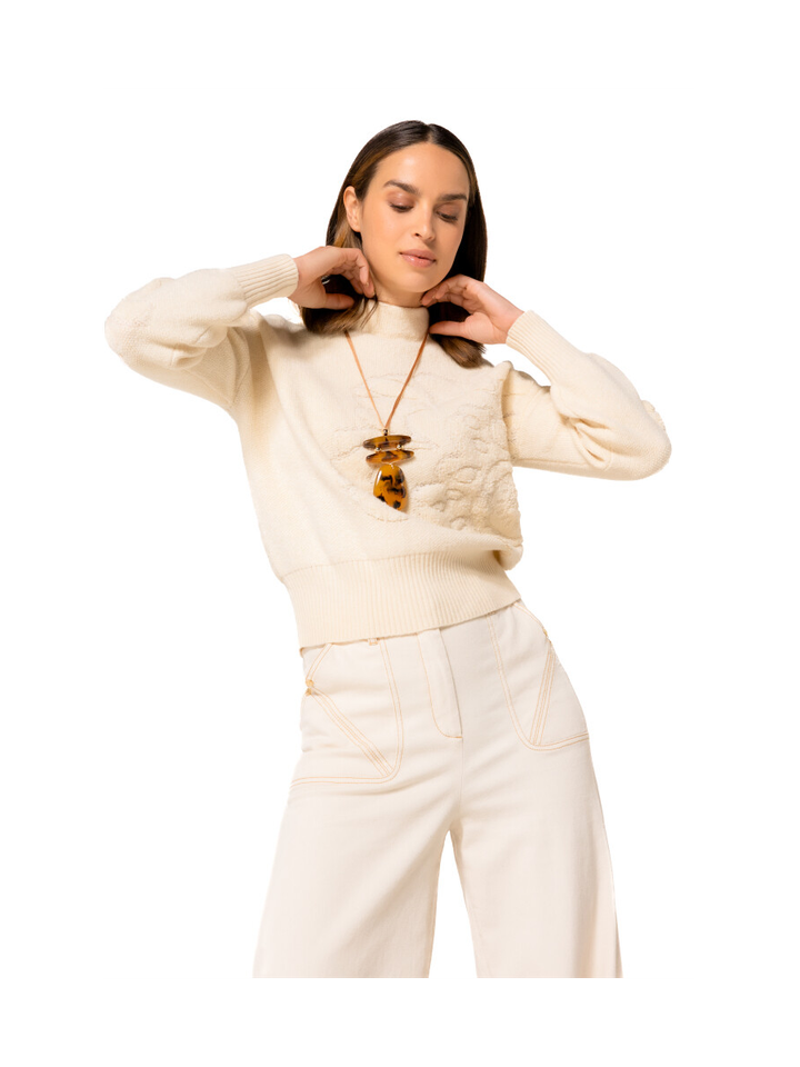 Ecru trui met ronde hals en bloemen Caroline Biss