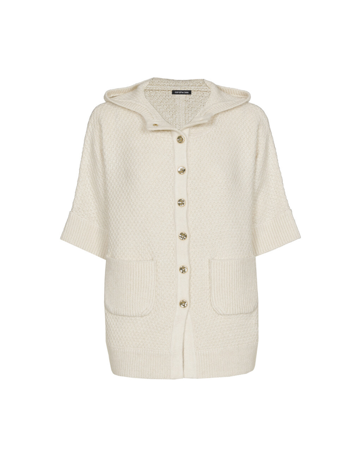 Ecrukleurige gilet met knopen en kap Caroline Biss