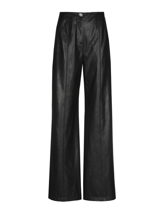 Zwarte wijde broek met bandplooien en lederlook Caroline Biss