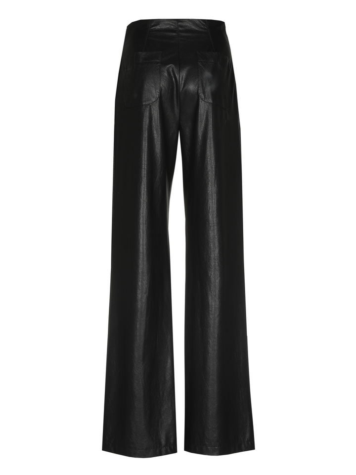 Zwarte wijde broek met bandplooien en lederlook Caroline Biss