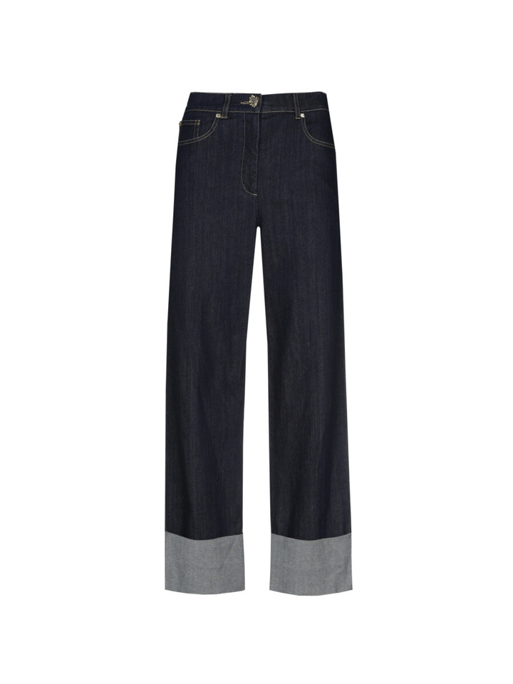Donkerblauwe straight jeans met omslag Caroline Biss 