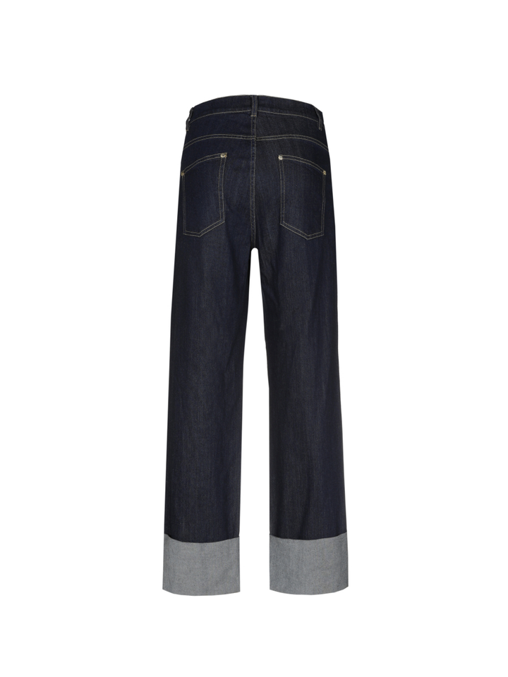 Donkerblauwe straight jeans met omslag Caroline Biss 