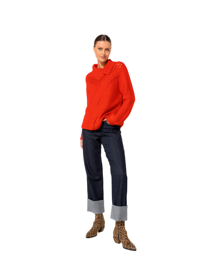 Donkerblauwe straight jeans met omslag Caroline Biss 