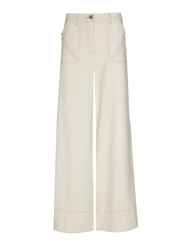 Beige loose fit jeans met boord onderaan Caroline Biss 