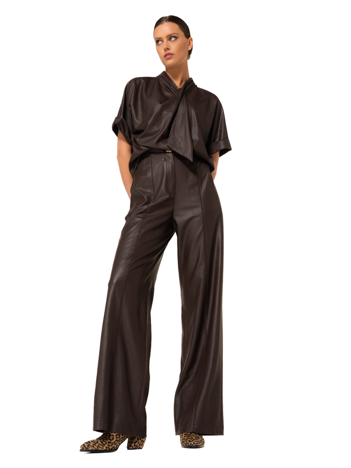 Lange wijde broek in lederlook Caroline Biss