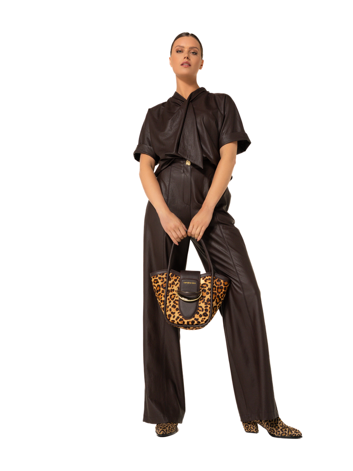 Lange wijde broek in lederlook Caroline Biss