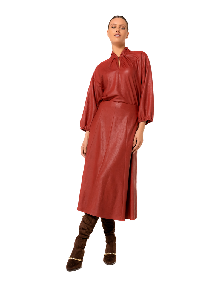 Rode halflange rok in imitatieleer Caroline biss