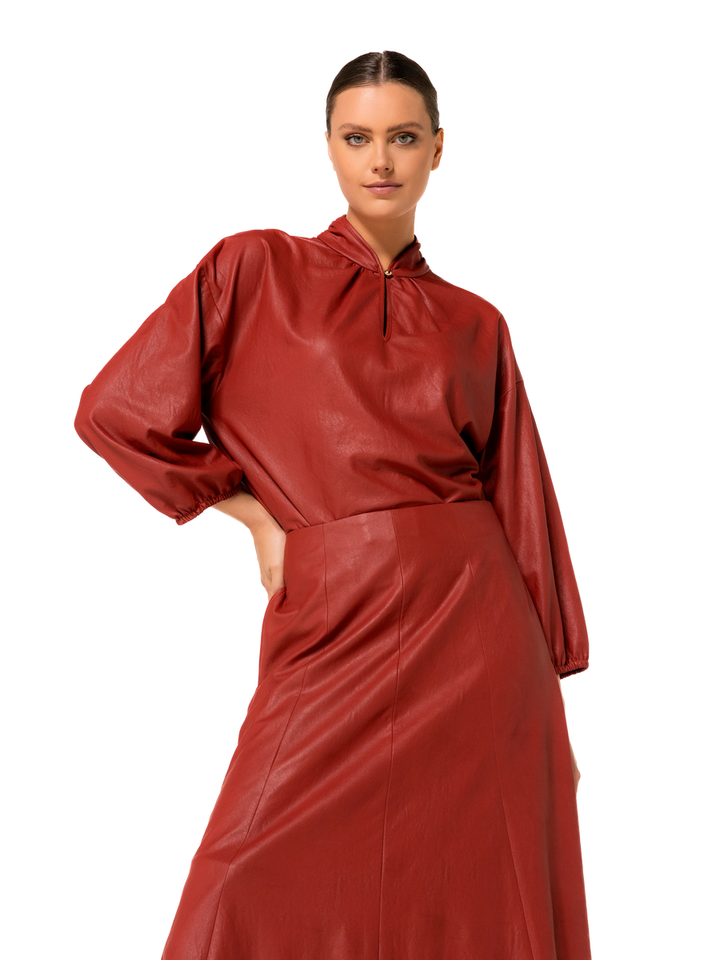 Rode halflange rok in imitatieleer Caroline biss