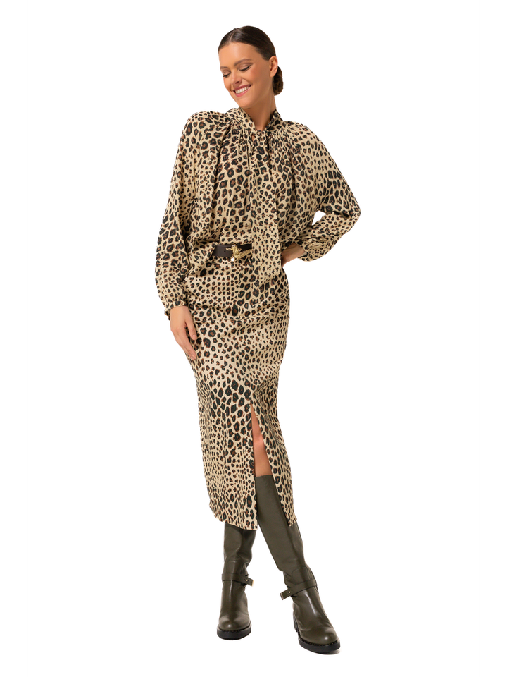 Lange rok in dierenprint met riem teckel Caroline Biss 