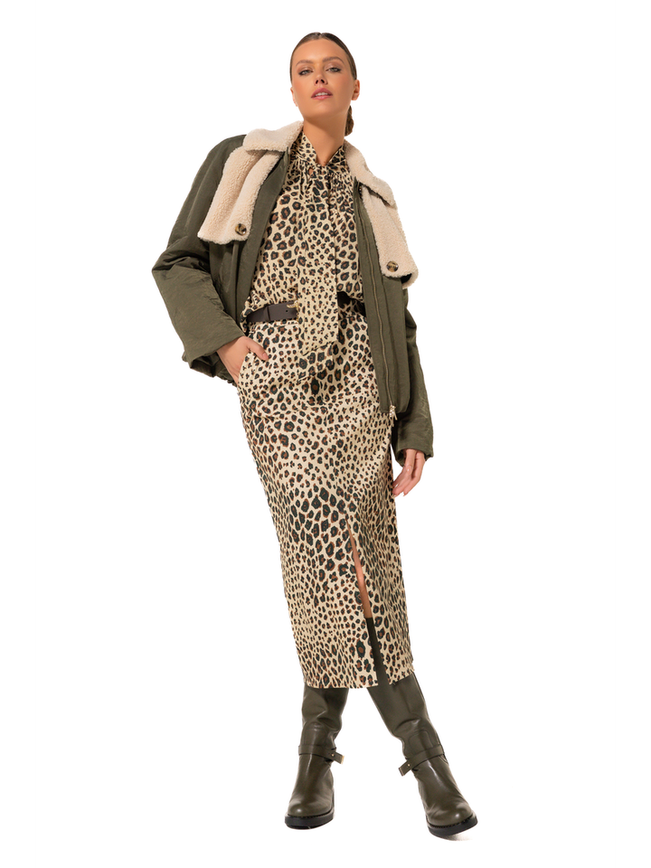 Lange rok in dierenprint met riem teckel Caroline Biss 