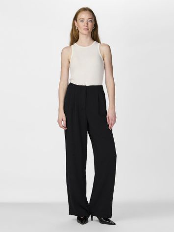 Zwarte soepelvallende wijde broek met bandplooi Yaskia T.A.S