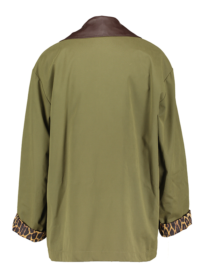 Kaki parka jas met bruine kraag in leder look Liu Jo 