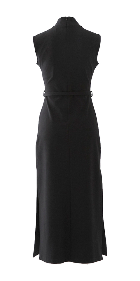 Zwart lang kleed zonder mouwen met lint in de taille Liu Jo 