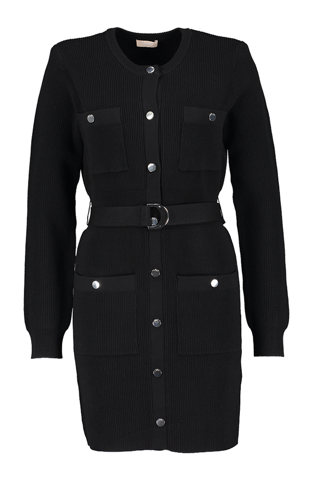 Zwart kort kleed met riem in de taille en zakken Liu Jo 