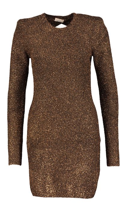 Roestkleurige glanzende jurk met lange mouwen en ronde hals Liu Jo