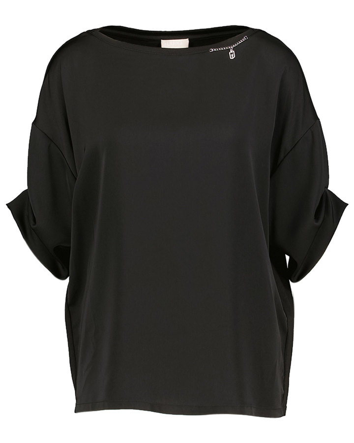 Zwarte blouse met zilverkleurig detail aan de hals Liu Jo 