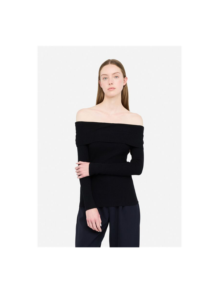 Zwarte off shoulder trui met streepmotief Liu Jo