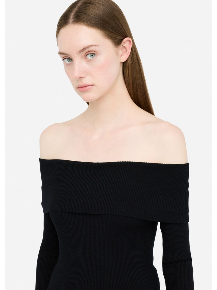 Zwarte off shoulder trui met streepmotief Liu Jo