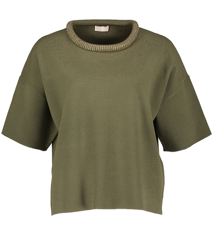 Kaki trui met details aan de hals Lui Jo 