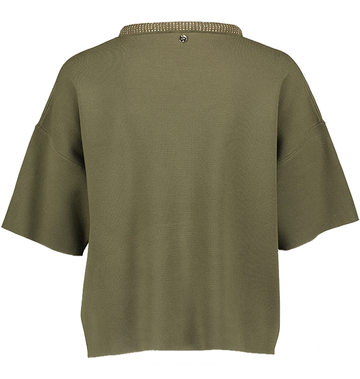 Kaki trui met details aan de hals Lui Jo 