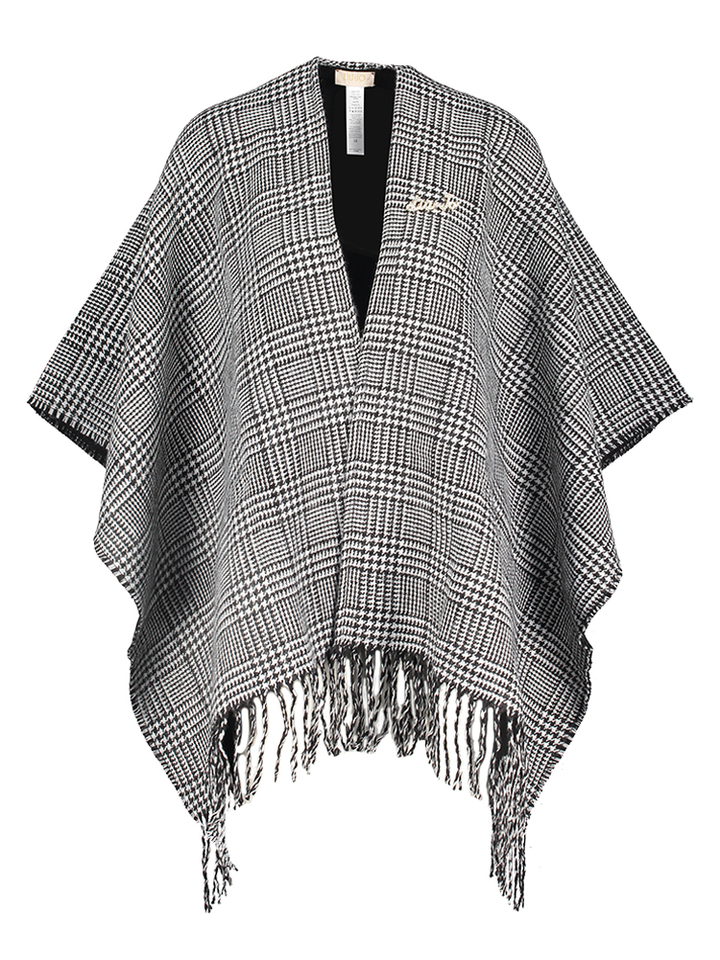 Zwart en witte poncho met print en franjes Liu Jo