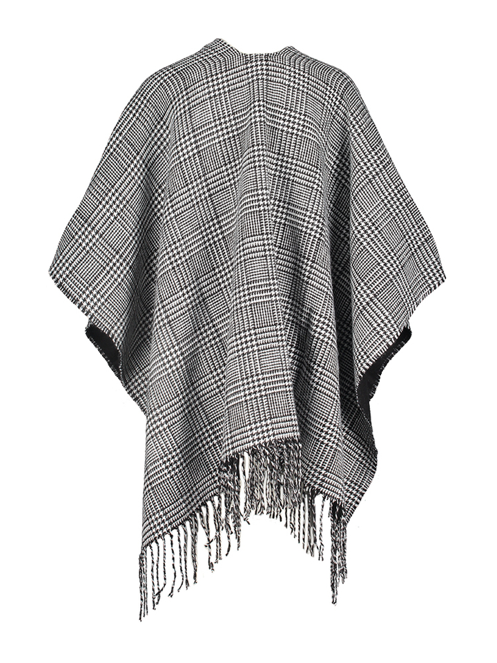 Zwart en witte poncho met print en franjes Liu Jo