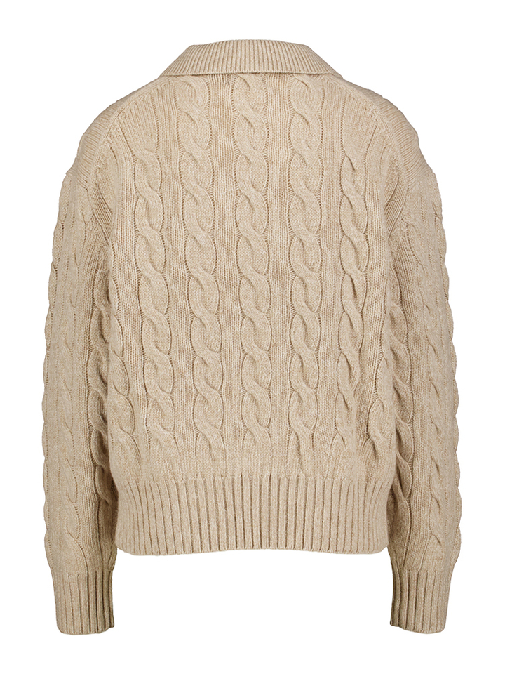 Beige gebreide wollen trui met kabel en polo kraag Ralph Lauren 