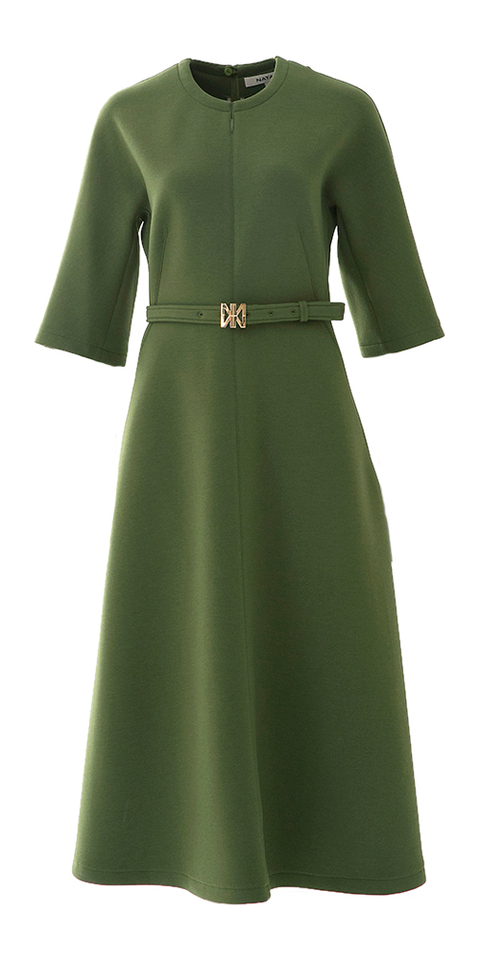 Khaki langte jurk met riem Natan