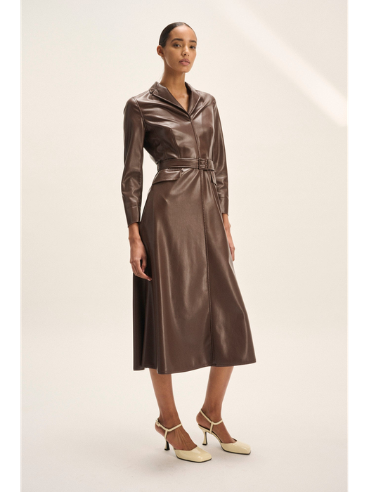 Donkerbruine lederlook jurk Dolma Natan