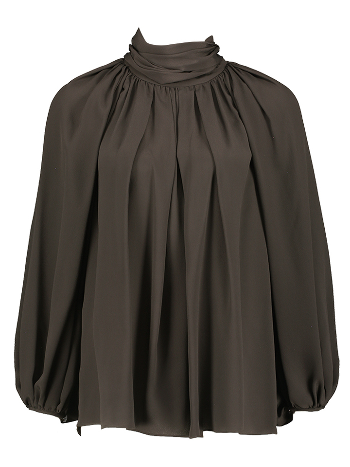 Bruine bloes met open pofmouw en strik aan de hals Dabel Natan
