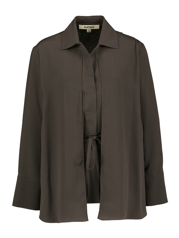 Bruine geklede bloes met detail in de taille Desar Natan