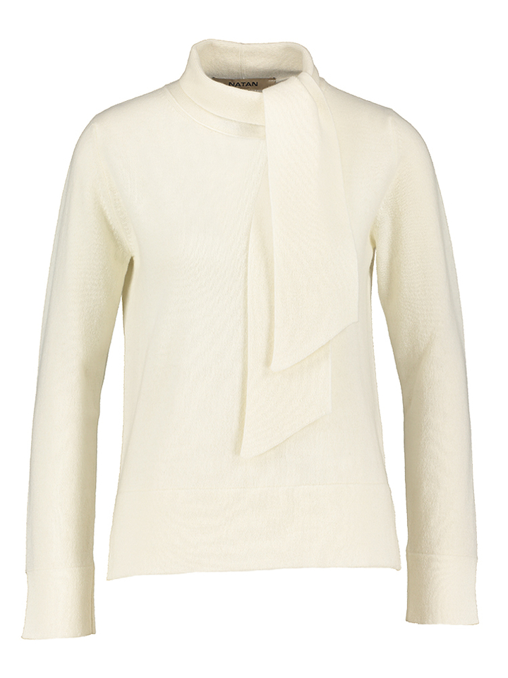 Witte trui met lint aan de hals Mia wool cach Natan