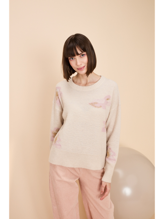 Beige trui met roze accenten Bonzai Jeff