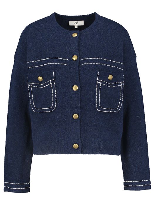 Donkerblauwe wollen gilet met witte stikking Gabrielle Jeff