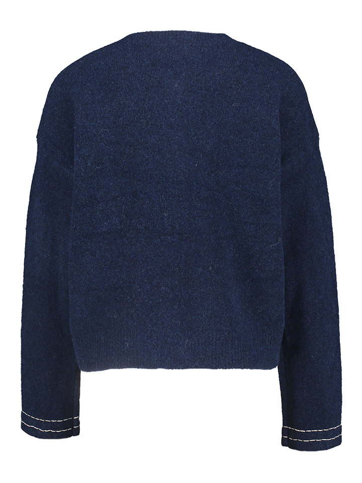 Donkerblauwe wollen gilet met witte stikking Gabrielle Jeff