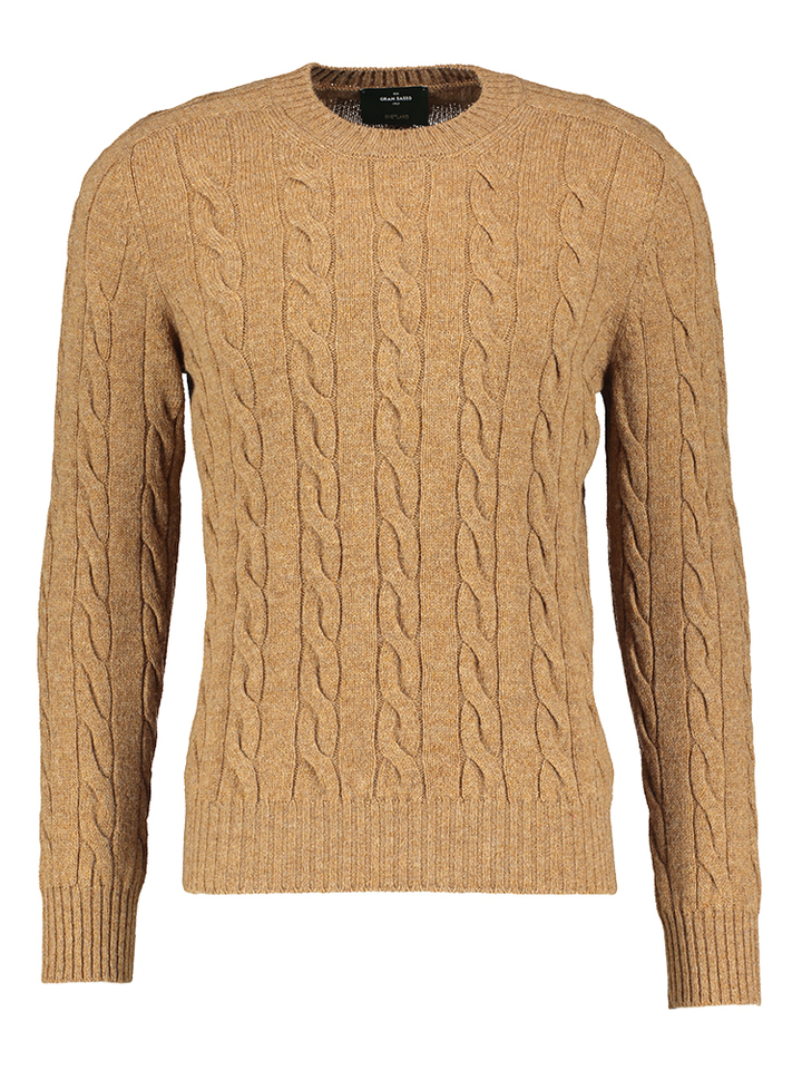 Bruine wollen pull met kabelmotief Gran Sasso